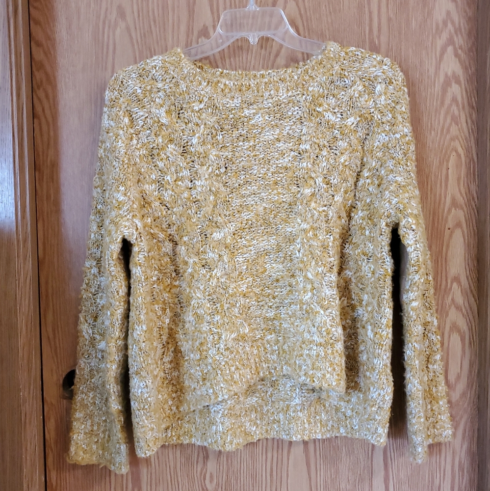 Michael Stars wool blend mustard yellow sweater with leather elbow patches L